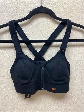 SHEFIT Black Front-Zip Cross-Back Support Sports Bra